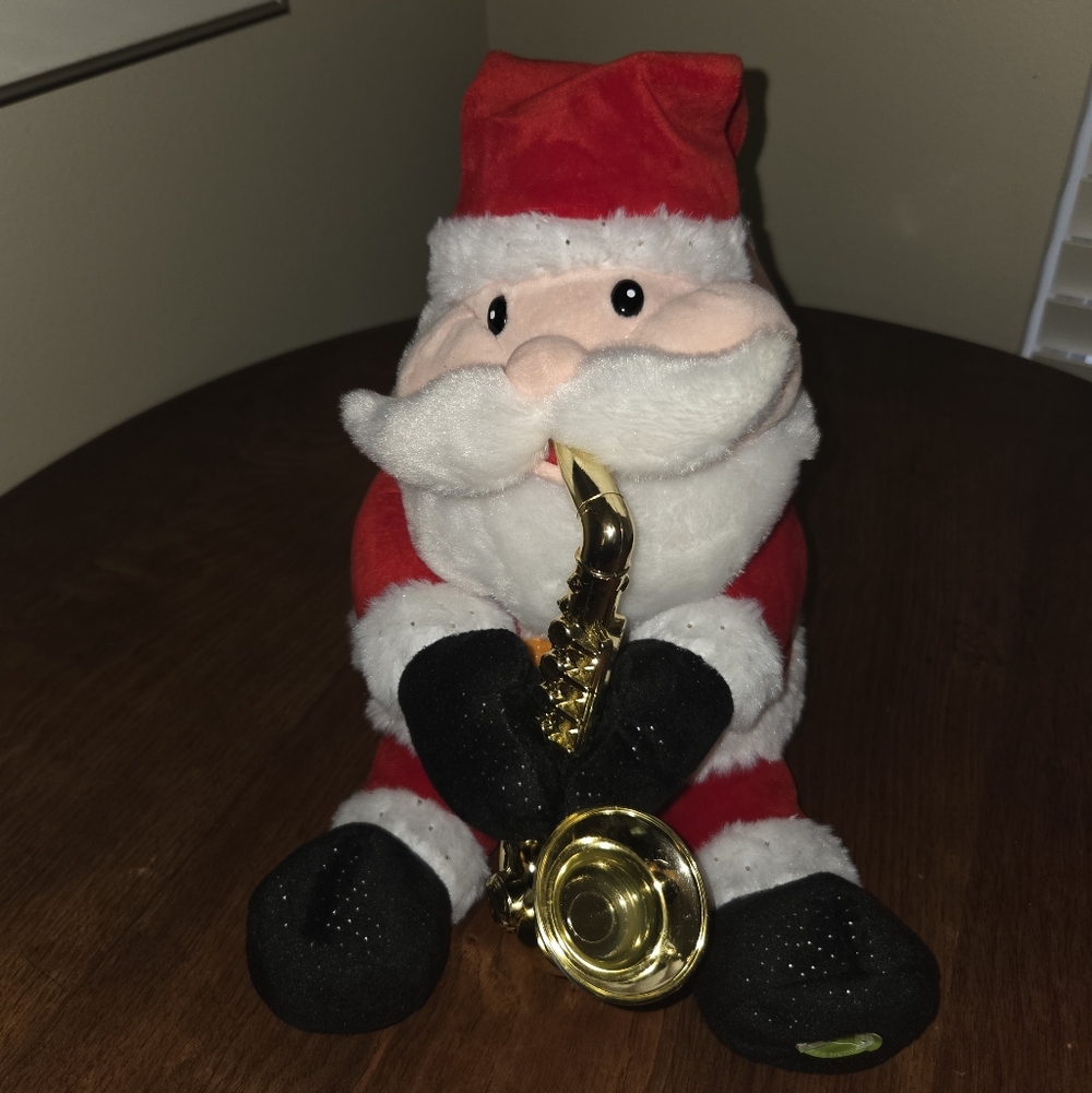 Animated Santa Plush Plays Saxaphone Lights Up And Sways